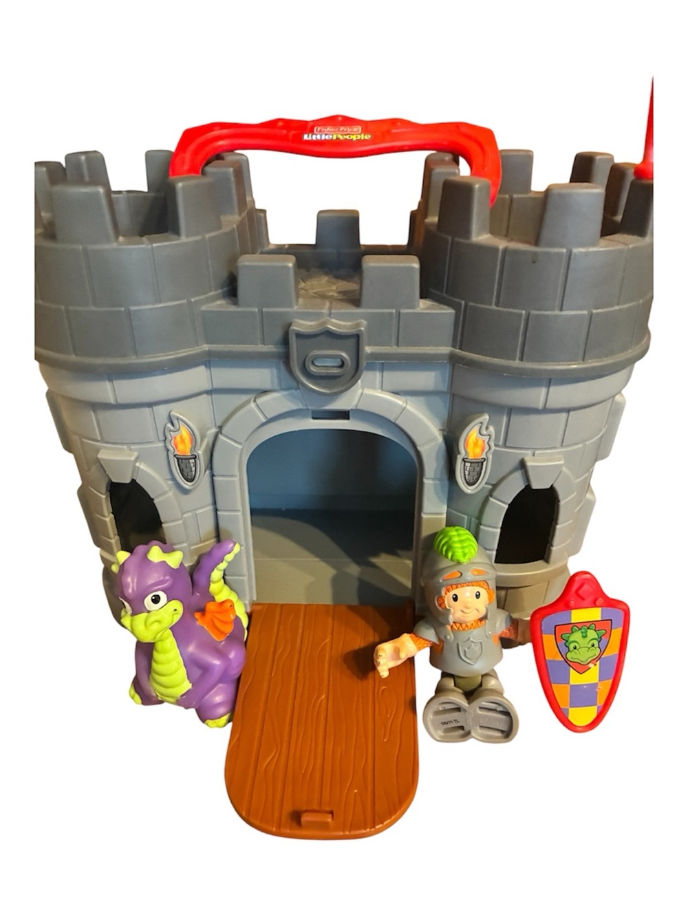 Fisher Price Little People Gray Play N Go Castle 2009 With Knight And Dragon